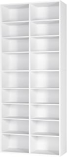 fevarbord White Bookcase Tall Bookshelf CD DVD Storage Unit Media Display Shelf with Adjustable Shelves Wooden Shelving Unit for Living Room Office 80x30x190cm