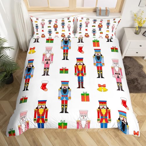 richhome Nutcracker Duvet Cover Double Size Retro Xmas Bedding Set for Boys Girls White Comforter Cover Merry Christmas Bedroom Decor 3Pcs