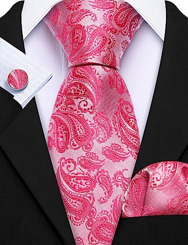 Barry.Wang Men Ties Paisley Woven Silk Necktie Set with Pocket Suqare Cufflinks Formal