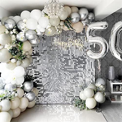 Silver Shimmer Backdrop Disco Backdrop Wedding Silver Shimmer Wall Backdrop Panels Christmas Glitter Wall Background For Bachelorette Party Bridal Shower Stage Panel(24 Packs) #TOP5
