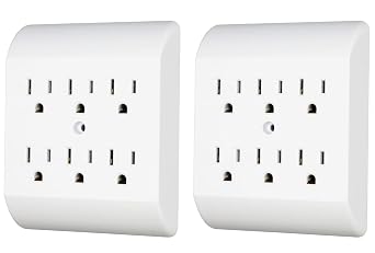 موسع صنبور الحائط ProjectPak 6 Outlet يحول منفذين مؤرضين إلى 6 - محطة شحن سهلة التركيب | 2 Pack