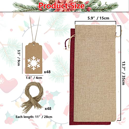 PIXHOTUL Sacs À Vin en Jute, 48 Pièces, Housses pour Bouteilles De Vin avec Cordon Et Étiquettes pour Noël, Mariage, Voyage, Anniversaire, Fête De Vacances – vue 2