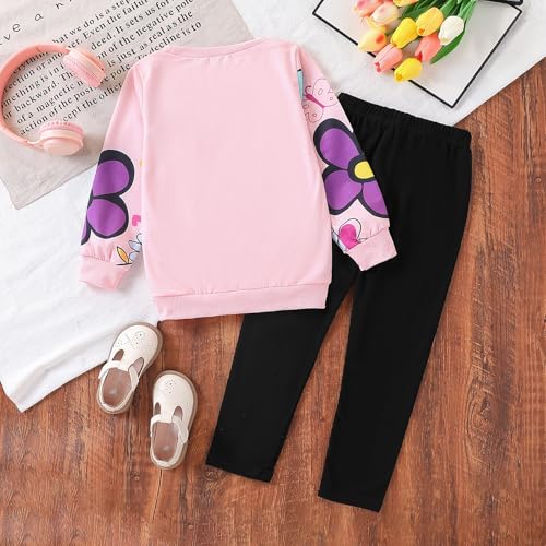 Image of Toddler Girl Clothes Floral Printed Sweatshirt Pants 2Pcs Fall Outfits for Little Girls Clothing Set Size 3-7 Years