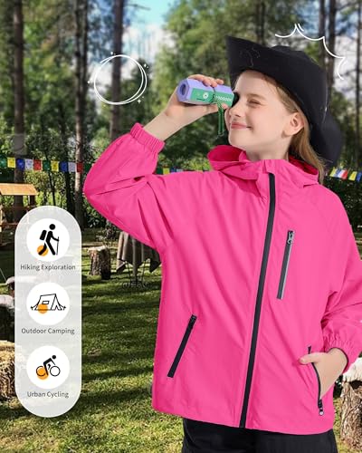 Image of Rolanko Girls Rain Jacket Lightweight Waterproof Hooded Kids Raincoat 6-16 | Kids Windbreaker, Water-Repellent, Sealed Zip Pockets, Reflective Strips, Extended Hood, Outdoor, School Daily, Travel