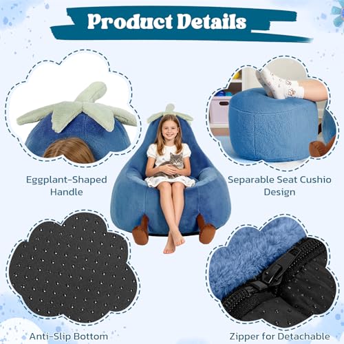 Image of 2.5FT Memory Foam Bean Bag Chair - Ultra Soft Faux Rabbit Fur Round Sofa with Handle & Machine Washable Cover, Comfy Lazy Chair for Kids Teens, Perfect for Reading Gaming in Living Room Bedroom,Navy