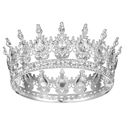Grevosea 1 Stück Prinzessin Tiara Kristall Krone Damen Vintage Tiara Krone für Frauen Glitzernde Braut Diadem Haarschmuck für Brautkrone,Hochzeit,Abschlussball,Festzug Geburtstag Party(Weiß)