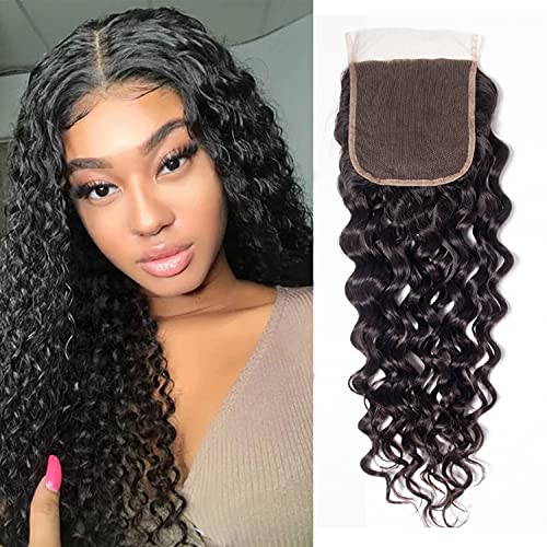9A Brazilian Virgin Human Hair Closure Water Wave Lace Closure 4x4 Lace Closure Free Part Wet and Wavy Pre plucked Lace Closure