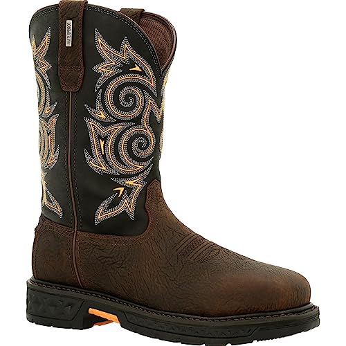 Georgia Boot Carbo-Tec LT Steel Toe Waterproof Pull-On Work Boot, Brown and Navy, Size 10.5(W)