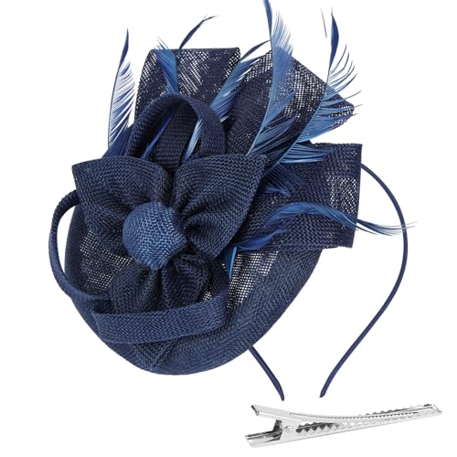 Alaoo Fascinators-Hat Para Mujeres, Sombrero Tocados De Pinza, Tocado de malla con Fascinator-Sombreros para Mujeres, Fascinators-Hat para Cóctel Tea Party, Bodas, Trébol, Azul Marino