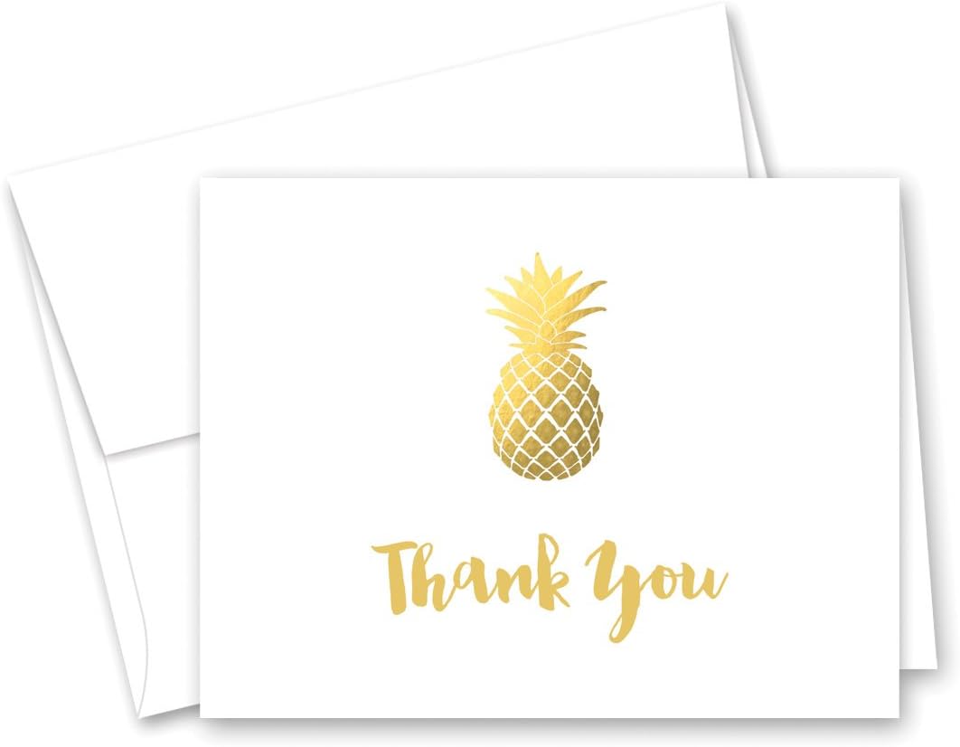 MyExpression.com 50 Gold Pineapple Thank You Cards (NOT FOIL)