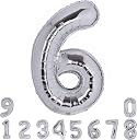 FancyDressWale Number foil balloon birthday anniversary party decoration 16 inches 6 number helium party balloons six number, Silver gallery image