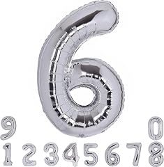 FancyDressWale Number foil balloon birthday anniversary party decoration 16 inches 6 number helium party balloons six number, Silver