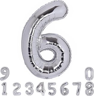 FancyDressWale Number foil balloon birthday anniversary party decoration 16 inches 6 number helium party balloons six number, Silver