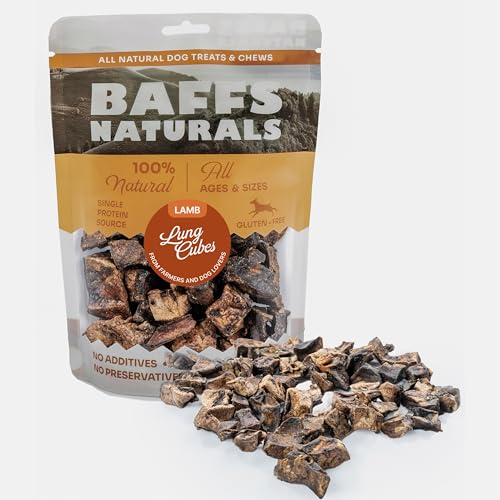 Baffs Naturals Lamb Lung Dog Treats - Perfect for Training | Single Ingredient Dehydrated Treats | High Protein & Low Fat Gluten Free | for All Breeds & Ages (7 oz Cubes)