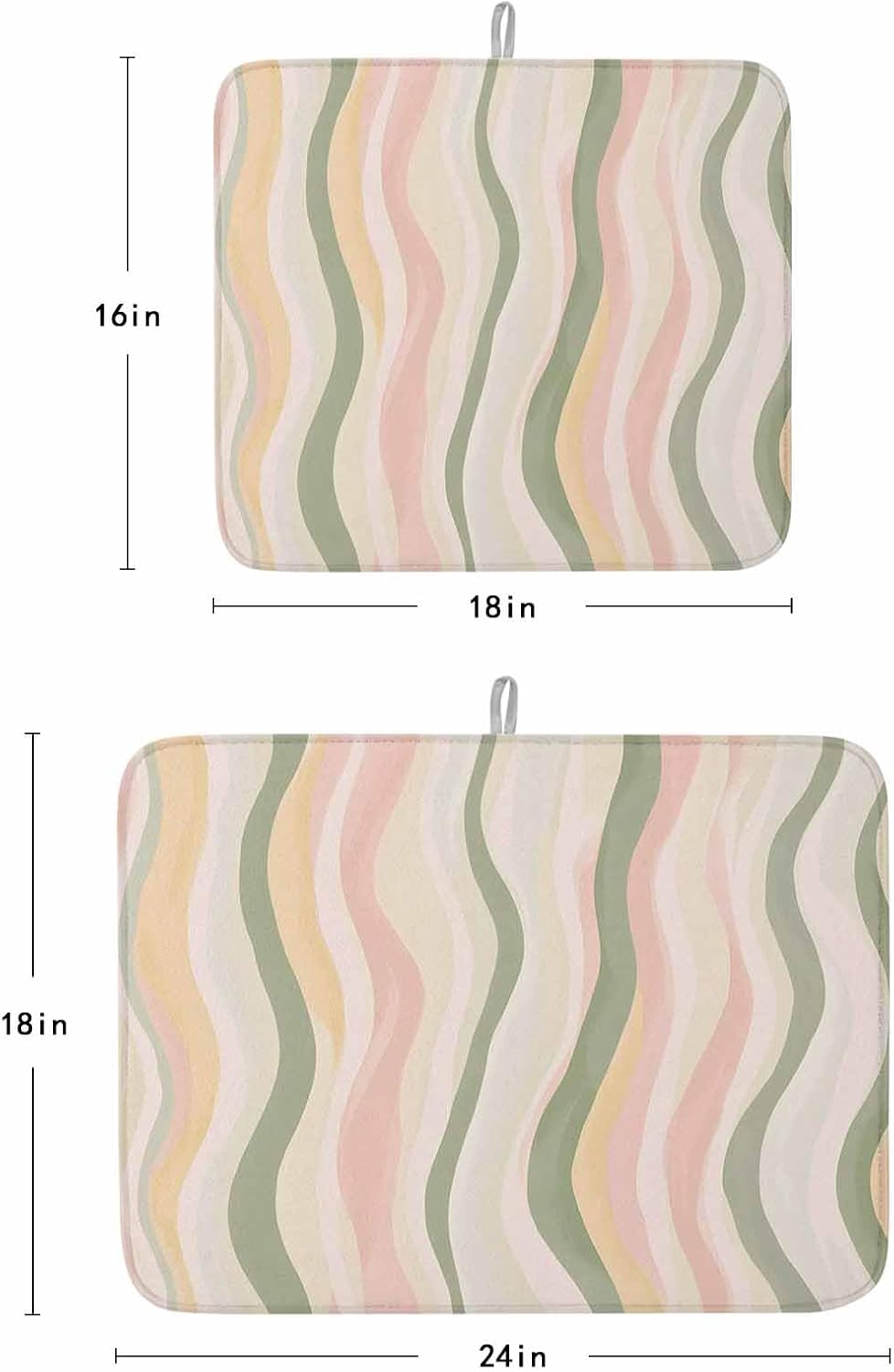 Dish Drying Mat Set of 2 Abstract Wave Texture Microfiber Absorbent Reusable Washable Dish Drying Rack Mat Soft Colors Coffee Mat for Coffee Maker Bar Kitchen Countertops 16x18inch