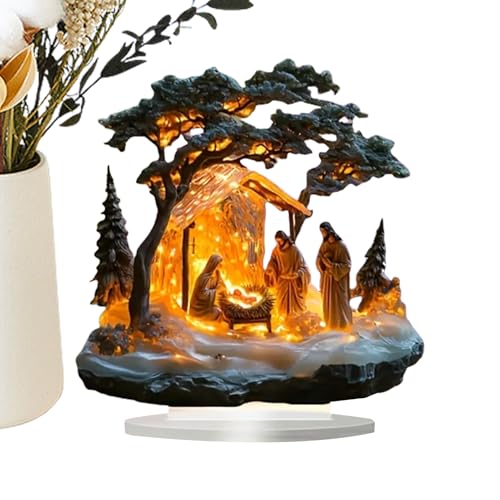 Conjunto De Belén Iluminado - 18x18CM Figuras Del Belén Con LED, Decoración Navideña, Conjuntos De Beléns De Navidad, Figuras Creativas De La Escena Del Festival De Jesús, Para Interiores, Mesa