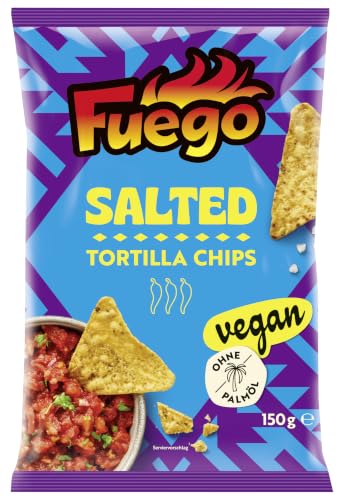 Fuego - Tortilla Chips Salted | Gesalzene mexikanische Tortillachips | Knuspriger Snack aus Maismehl | 150 g im Beutel