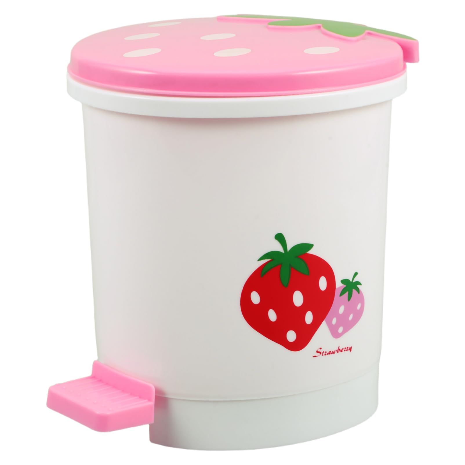 ULTECHNOVO Adorable Strawberry Desktop Trash Bin Compact Plastic Wastebasket Cute Cartoon Mini Garbage Can for Office Bathroom Small Spaces