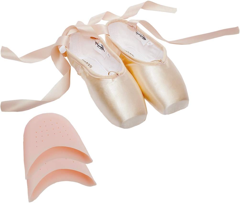 Cygnus Girls and Women Dance Shoe Professional Level Satin Ballet Pointe Shoes with Ribbon and Toe Pads, Pink