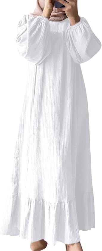 Womens Muslim Dresses Long Sleeve Floral Printed Maxi Dresses Middle East Arabian Robe Islamic Prayer Dress