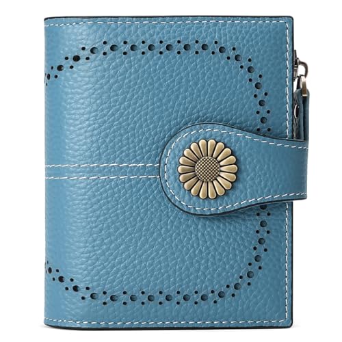 SENDEFN Small Wallets for Woman RFID Blocking Leather Bifold Credit Card Holder Purse with ID Window, 3-Natural-Blue, small, Small Womens Wallet