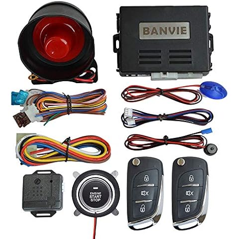 BANVIE Car Alarm System with Remote Start and Smart Push Start Button Cover