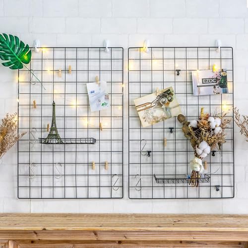 Image of Metal Grid Square Photo Frame for Wall Clip Holder Photo Frame,Multi Functional Creative Mesh Wall Grid-Package: 1pc Frame (black, 30cm x 30cm)
