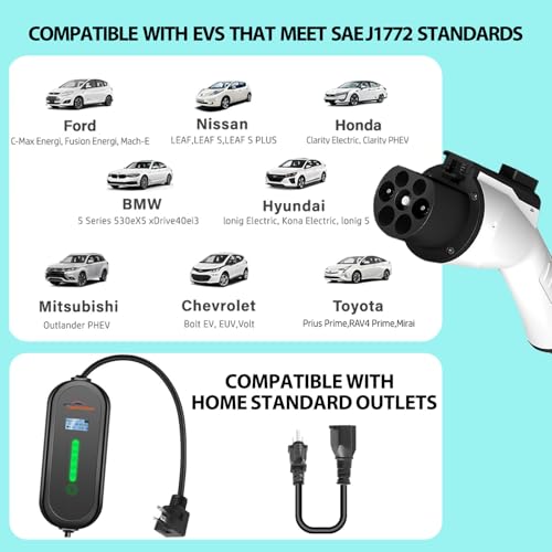 ENERGYGENIE 40Ft Cord EV Charger, 16Amp 110V/240V Portable Level 1 Level 2 Electric Vehicle Charging Station with NEMA 6-20 Plug & NEMA 5-15 Adapter for J1772 Electric Cars - Thumbnail 4