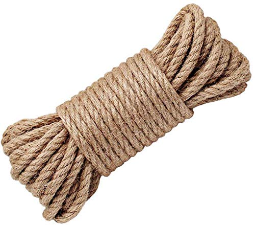 amAng - Cuerda de cáñamo, 10 m, 2/3/4/6/8/10/12/14/16 mm de Grosor, Cuerda Natural Fuerte, Cuerda de Yute para Manualidades, Cuerda para rascar Gatos, Paquete de jardín, 4 mm