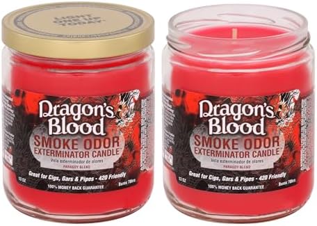 Smoke Odor Exterminator 13 oz Jar Candles Dragon's Blood, (2)