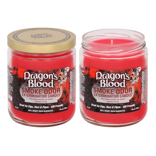 Smoke Odor Exterminator 13 oz Jar Candles Dragon's Blood, (2)