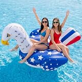 VercanMonth American Flag Inflatable Eagle Pool Float-60 Inch 4th of July Swim Tube Rings 250th Anniversary Red White & Blue Floating Raft for Summer Lake Beach Pool Party Ride