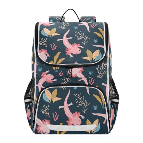 Backpack Cute Axolotl Salamander School Backpack Travel Hiking Large Capacity Causal Daypack Bookbag Laptop Schoolbag with Reflective Tape for Boys Girls Adults