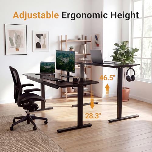 Image of YDN Glass Standing Desk with Drawer, 40 x 24 Inches Electric Adjustable Height Desk, Sit Stand Home Office Desk with Tempered Glass Top, 4 Memory Presets Ergonomic Computer Desk, Black