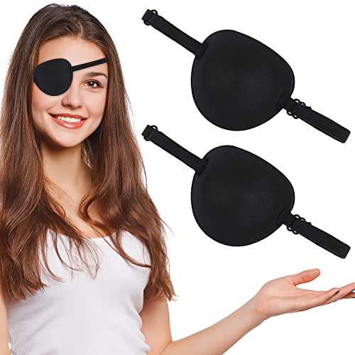 2 Piezas Parche para Los Ojos Adultos Niños Máscara Médica para Los Ojos Negro Ajustable Parche Ojos de un Solo Ojo Cosplay Parche ojo para Los Ojos de Pirata Período de Recuperación Uso Diario