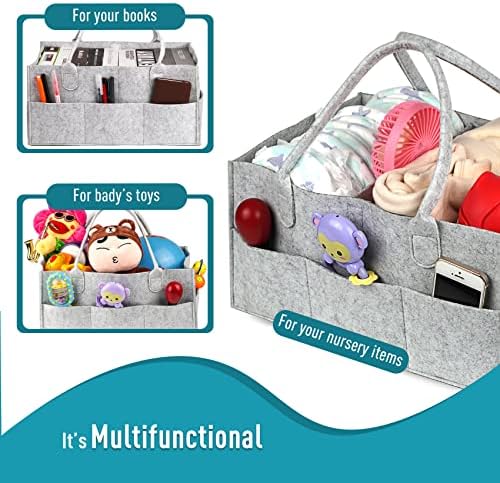 Hmlike Baby Nappy Caddy - 3mm Thick Grey Felt Diaper Caddy Organiser Portable