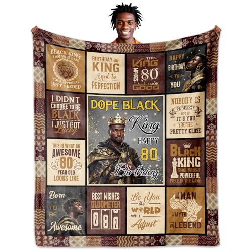 TRISG African American 80th Birthday Gifts for Men, 80 Year Old Birthday Gifts for Men Throw Blanket 60"x50", 80th Birthdays Decorations for Man, Unique 80 Year Old Gift Ideas