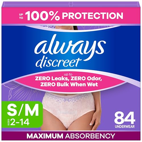 Image of Always Discreet Adult Diapers for Women, Incontinence Underwear, Postpartum Essentials, Disposable Briefs, Max Absorbency, Bladder Leak Protection, Small/Medium, 84ct