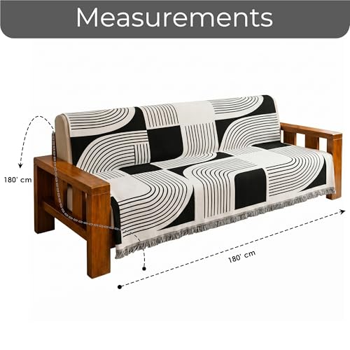 Image of Story@Home Premium Chenille Sofa Mat 3 Seater Wooden Sofa Cover | Anti Slip Sofa Cover Mat 3 Seater 180x180cm for Complete Protection | Make Your Own Sofa Mat Set - White & Black