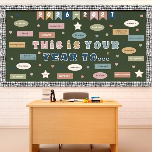 Feifeiya 81 Pcs This Is Your Year Bulletin Board Set Welcome Back to School Classroom Bulletin Board Decor Boho Motivational Inspirational Cutouts Buffalo Plaid Burlap Border for Chalkboard Wall Decor - Image 3