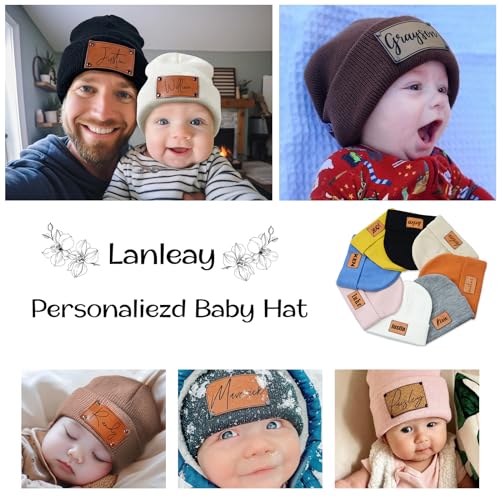 Custom Toddler Baby Beanies, Mama Mini Matching Hats, Leather Patch Baby Knit Hats, Winter Beanies for Infant, Kids Adults2