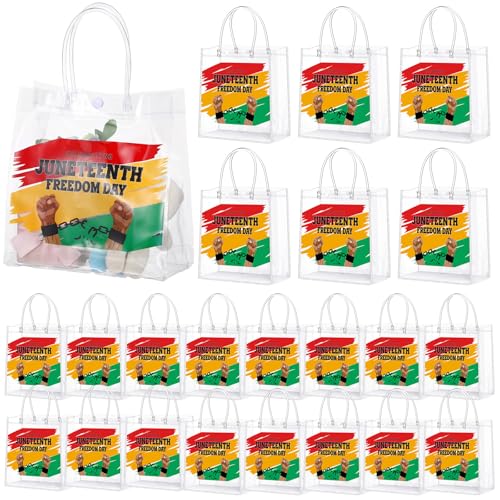 Sacs cadeaux Happy Juneteenth en PVC transparent SilTriangle avec poignées (lot de 20)