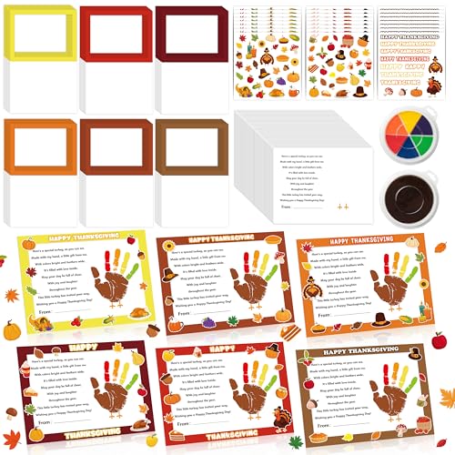 TICIAGA 48 Set Thanksgiving Handprint Greeting Card with Frame, DIY