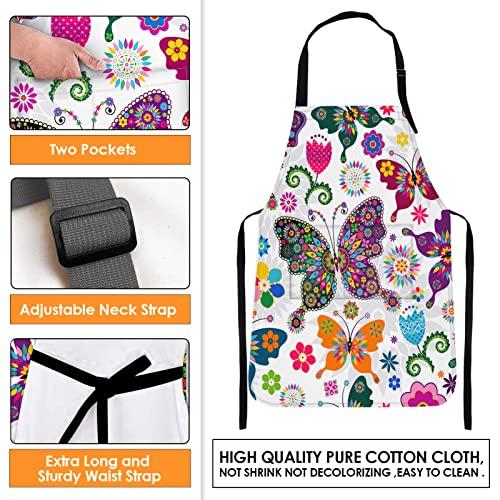 Britimes Apron Home Kitchen Cooking Baking Gardening For Women Men With Pockets Floral Colorful Butterflies Flowers Romantic 32X28 Inch #TOP3