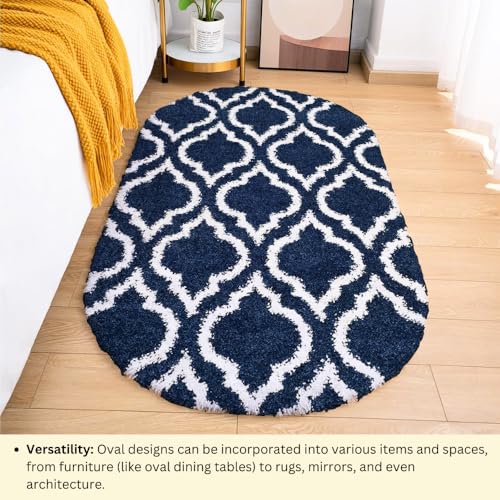 Image of 2x6 feet Soft Area Rug for Living Room and Bedroom, Modern Indoor Floor Carpet with Non-Slip Backing, Comfortable Decorative Home Decor Rug, Easy Clean & Durable- (Blue M III, Oval)