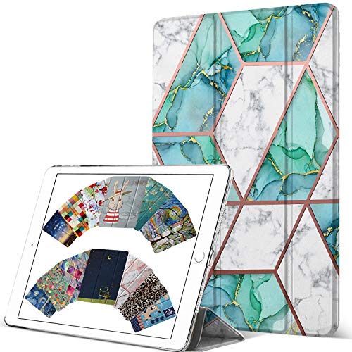 Image of DuraSafe Cases for iPad 9.7 Inch 2014 Air 2 Gen [ Air 2nd ] A1566 A1567 A1566 A1567 MH2V2HN /A MH2W2HN /A MGL12HN /A Printed Slim Lightweight PC Dual Angle Stand Clear Flip Back Cover - Marble Green