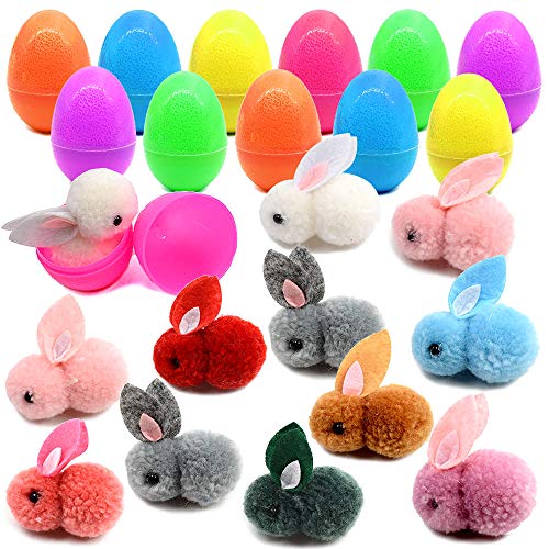 12 Colorful Bunny Filled Easter Eggs, Assorted Prefilled 12 Easter Eggs with 12 Cute Bunnies Toys Easter Basket Stuffer for Kids Easter Egg Stuffer Filler Party Favors