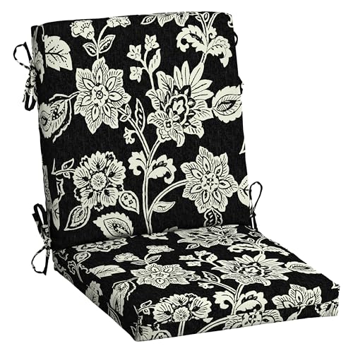 Image of Arden Midback Outdoor Patio Chair Cushion, 18 x 16.5, Rain-Proof Seat Pad, Fade-Resistant Outdoor Cushion Ashland Black Jacobean