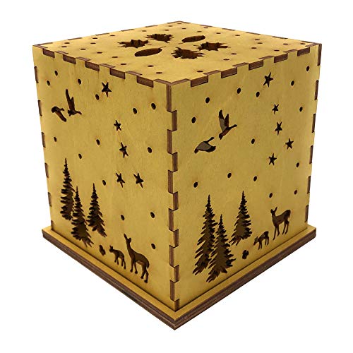 Doles Orchard Woodlands 4.5-inch Laser-Cut Luminary with LED Tealight, Gold