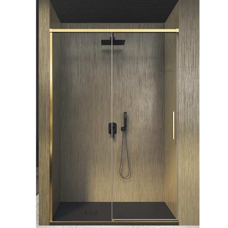 IMPALLI Kabina prysznicowa H210 cm wysuwana 117-120 cm przesuwna kabina prysznicowa drzwi wolno zamykane szkło hartowane 8 mm przezroczyste profile antykamieniowe aluminiowe (złote szczotkowane 120)